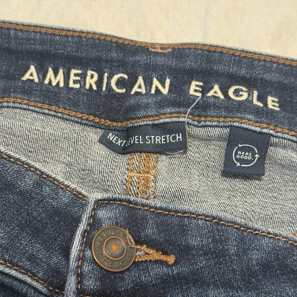 American Eagle High Rise Skinny Kick Flare Jeans Blue Sz 14R Next Level Stretch - Picture 5 of 8